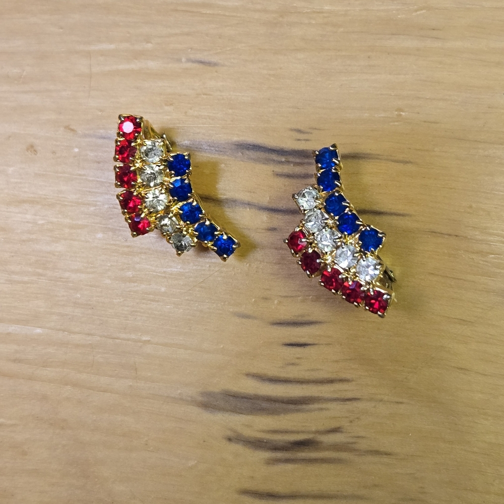 Vintage patriotic Brooche/ clip on earrings